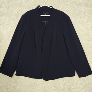 Talbots Blazer Womens 20W Navy Blue Open Front Unstructured Office Nautical
